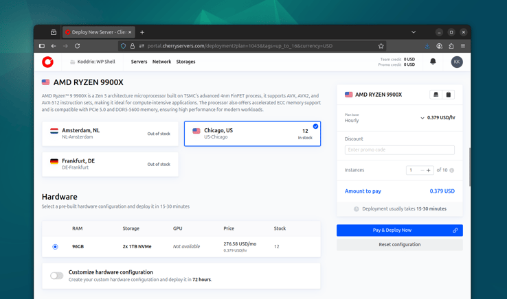 Cherry Servers Region, Hardware