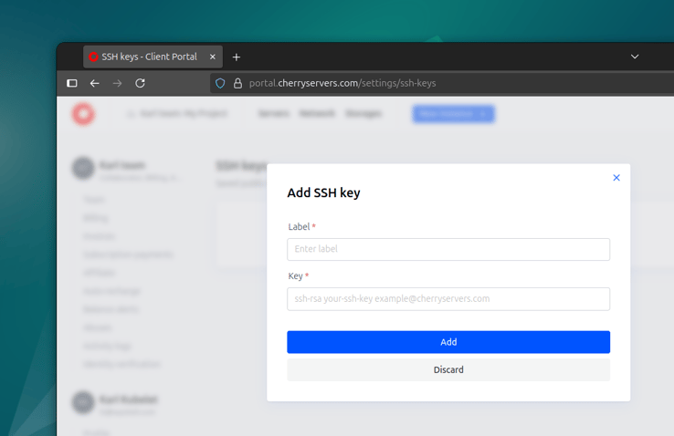 Cherry Servers SSH key
