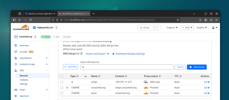 Cloudflare DNS to origin