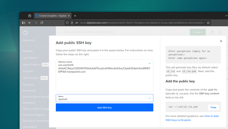 DigitalOcean Add SSH Key