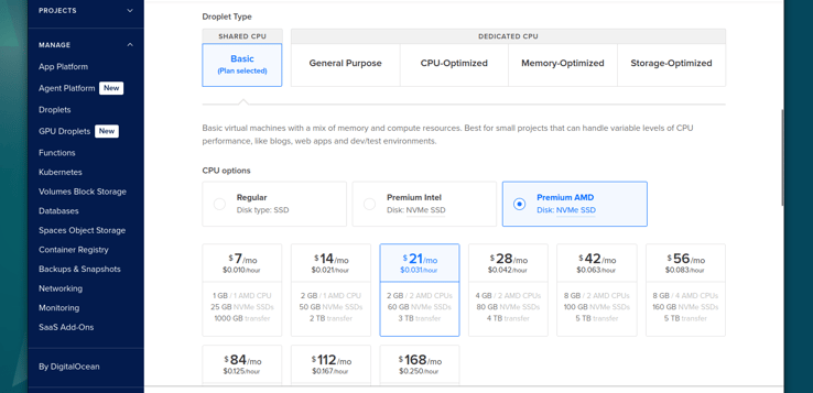 DigitalOcean Droplet Size