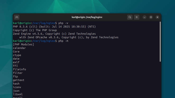 PHP version and modules