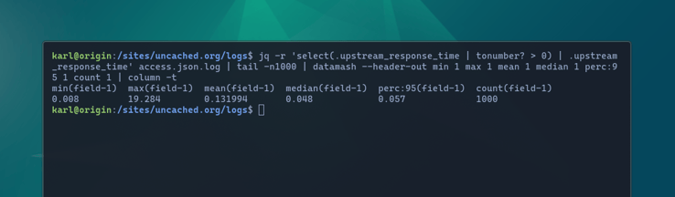 Response time with Nginx, jq and datamash