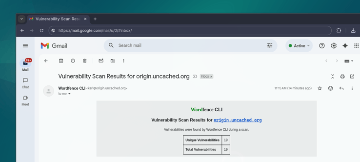 Wordfence email report