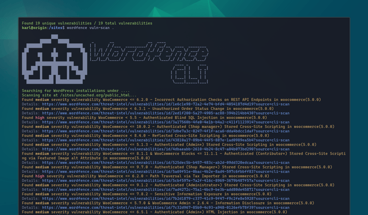 Wordfence vulnerability scan