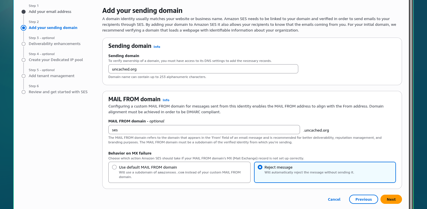 Amazon SES sending domain