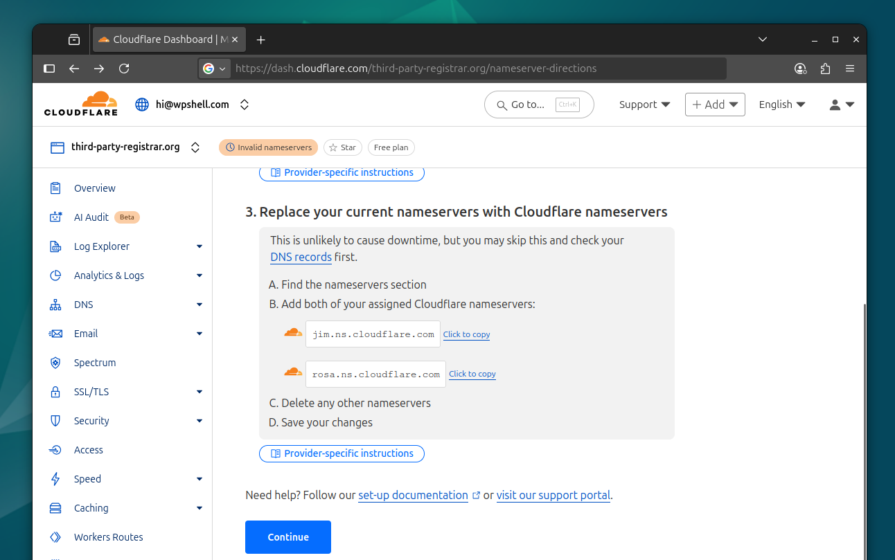 Cloudflare update nameservers